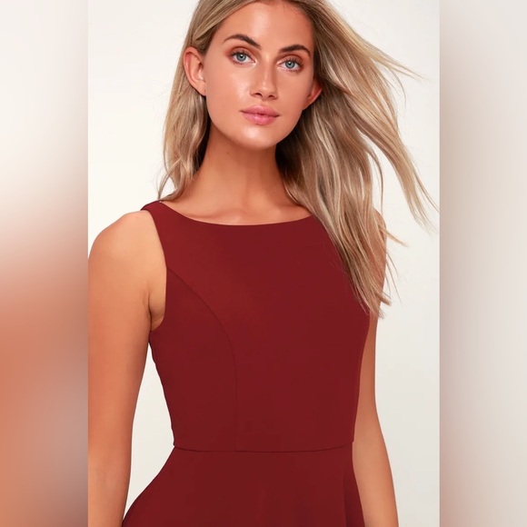 Lulus fall for you burgundy skater dress sz med - Picture 3 of 12